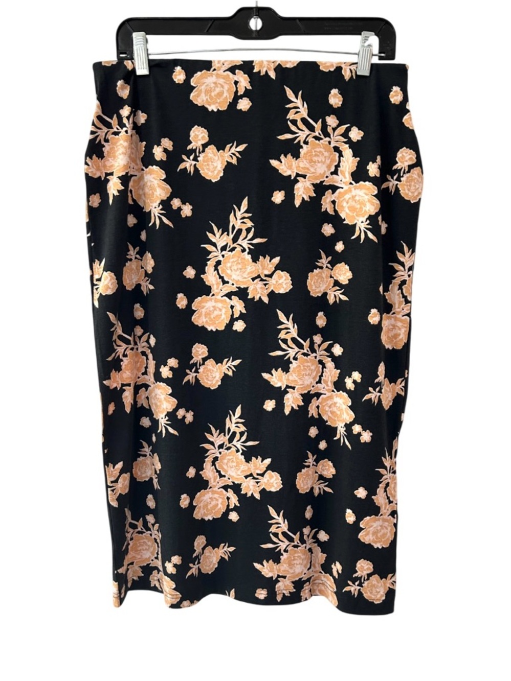 Pact floral Midi Skirt pencil L light black tan cream organic cotton blend NWT - Picture 2 of 5